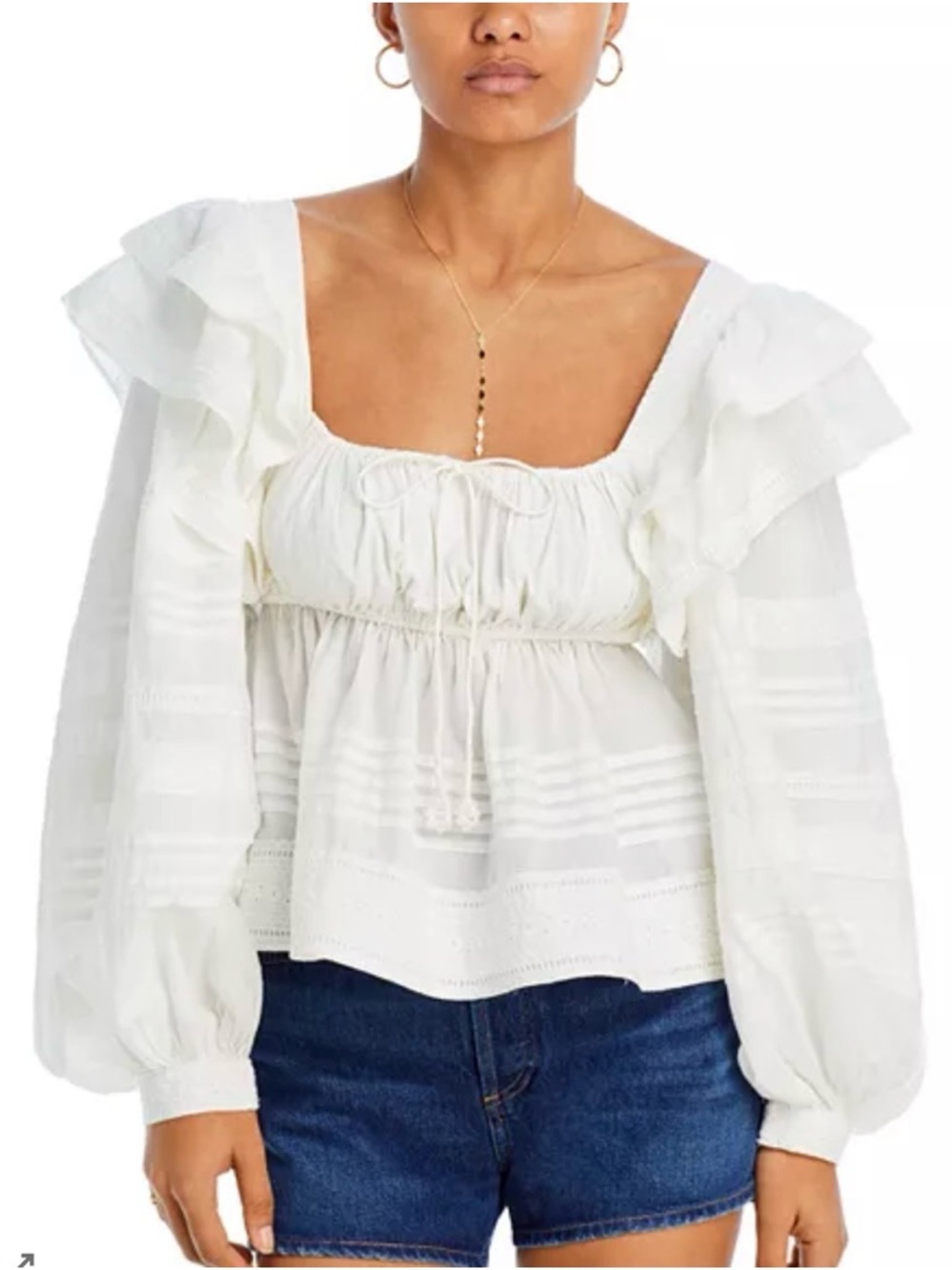 FARM Rio Creamy White Ruffled Square-Neck Peasant Blouse - Picture 2 of 6